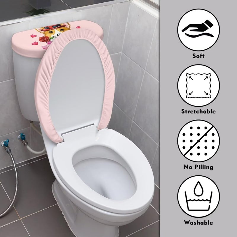 CREAMIC Puppy Love Rose Toilet Lid Cover and Tank Lid Cover Easy to Clean Bathroom Toilet Seat Cover Protector Super Soft Seat Covers Fits Most Lids for Accessories Decor or Holiday Decoration - Image 3